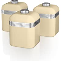 Swan SWKA1020CN Juego de 3 Tarros de Especias- 1 Litro- Hierro- Cromado- Crema- Metal- 17x11-7x11-5